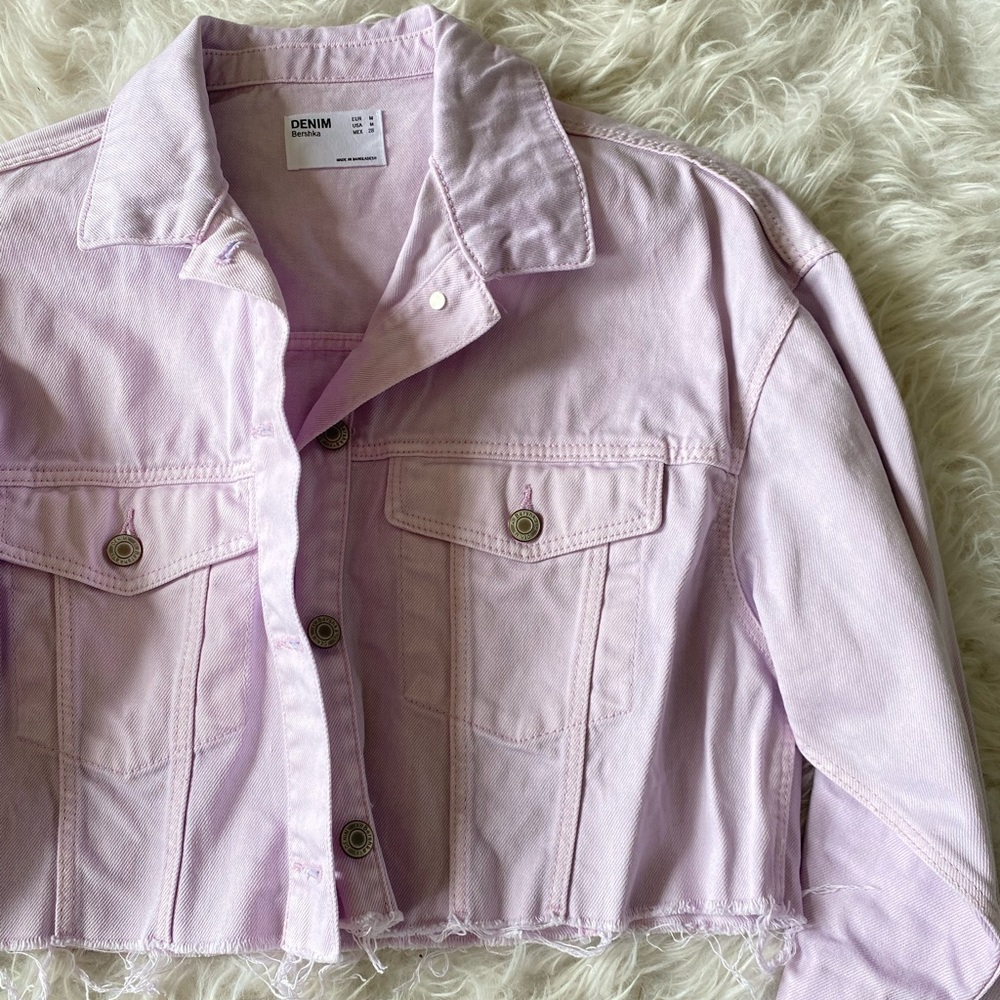 Bershka Light Lilac Purple Cropped Jean Jacket